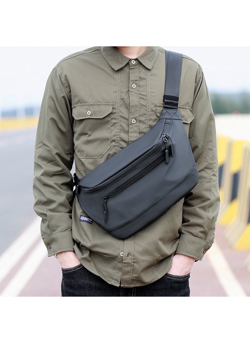 Mens Casual Sling Messenger Shoulder BagBlack double-layer zipper Black double-layer zipper