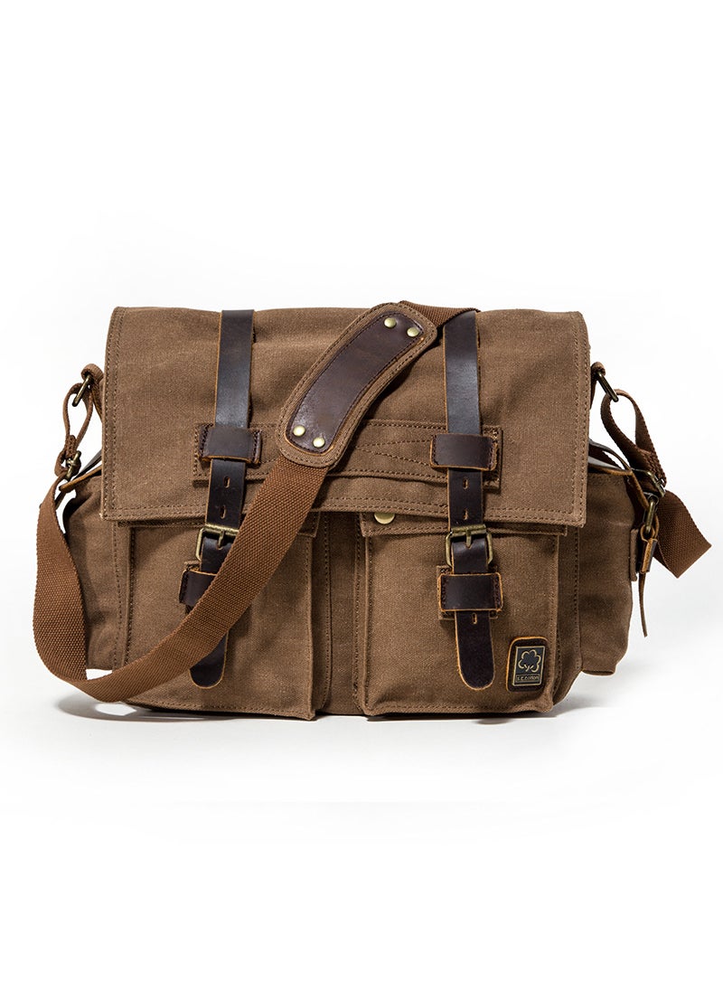 Factory direct Guangzhou mens canvas bag shoulder bag European and American retro style messenger bag mens casual bag mens bagLarge coffee Large coffee