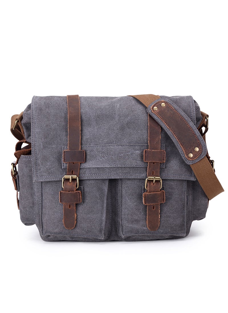 Factory direct Guangzhou mens canvas bag shoulder bag European and American retro style messenger bag mens casual bag mens bagLarge Gray Large Gray