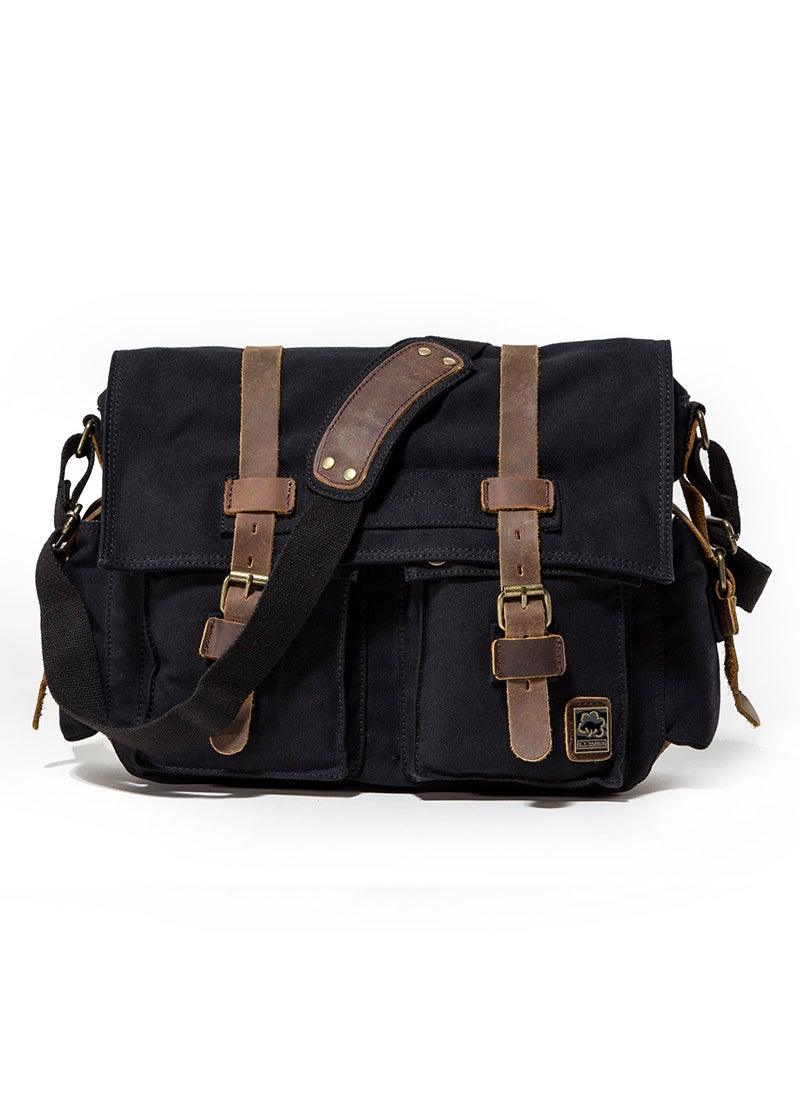 Factory direct Guangzhou mens canvas bag shoulder bag European and American retro style messenger bag mens casual bag mens bagLarge Black Large Black