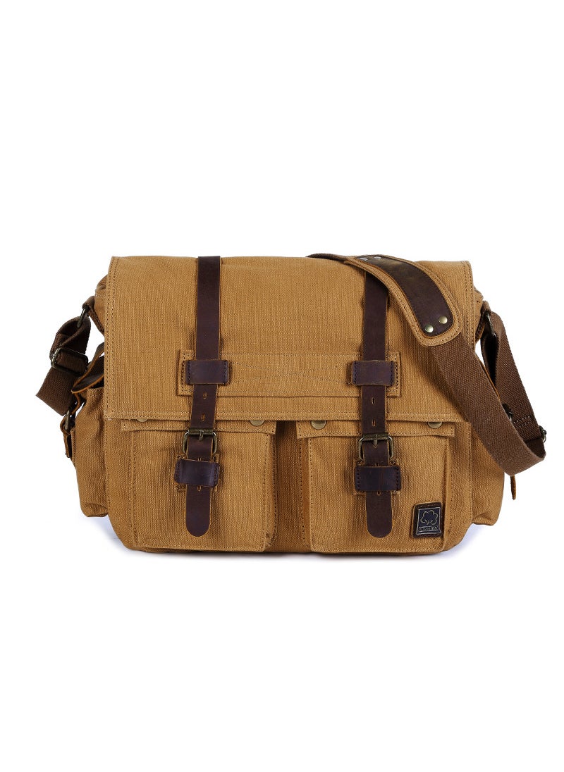 Factory direct Guangzhou mens canvas bag shoulder bag European and American retro style messenger bag mens casual bag mens bagLarge earthy Large earthy