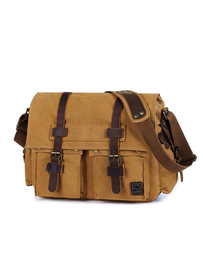 Factory direct Guangzhou mens canvas bag shoulder bag European and American retro style messenger bag mens casual bag mens bagMedium earthy Medium earthy