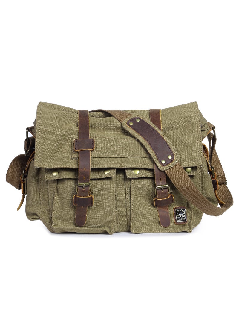 Factory direct Guangzhou mens canvas bag shoulder bag European and American retro style messenger bag mens casual bag mens bagLarge army green Large army green