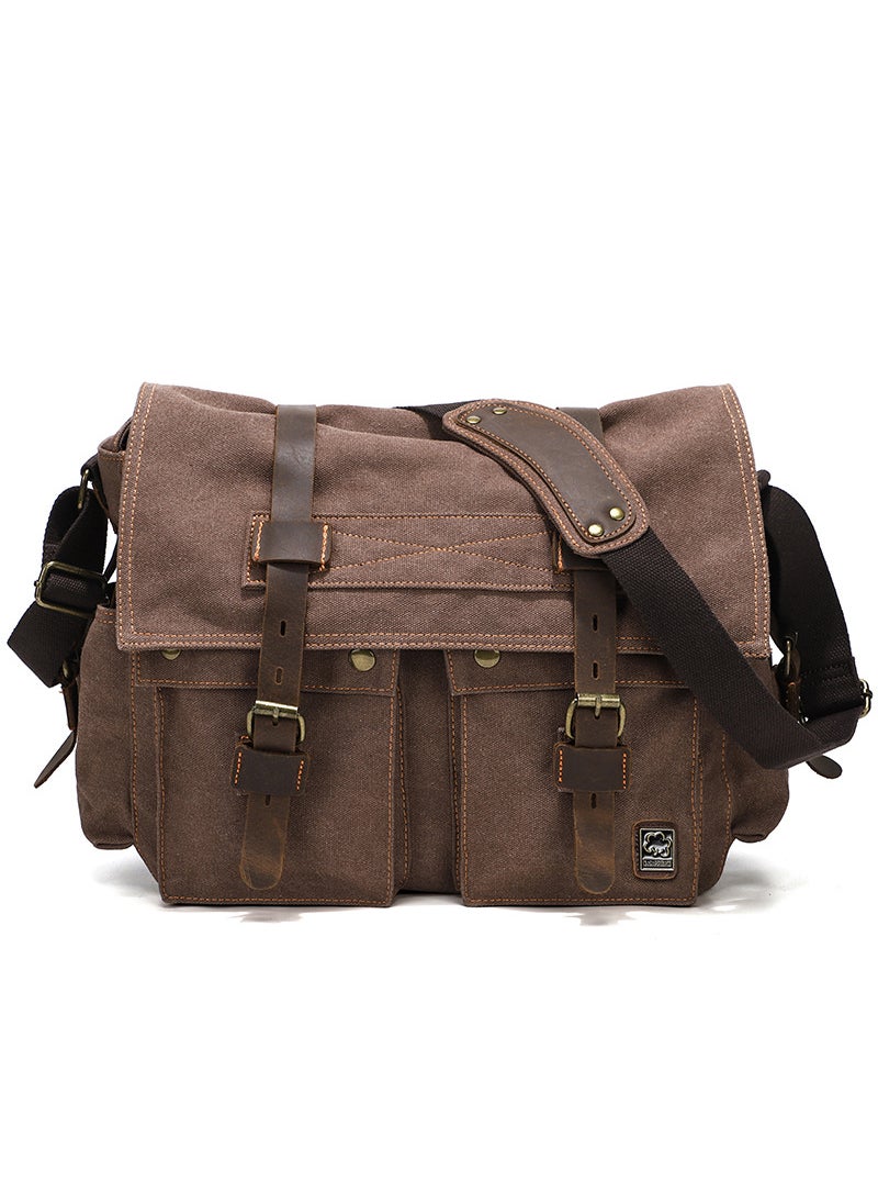 Factory direct Guangzhou mens canvas bag shoulder bag European and American retro style messenger bag mens casual bag mens bagLarge dark coffee Large dark coffee