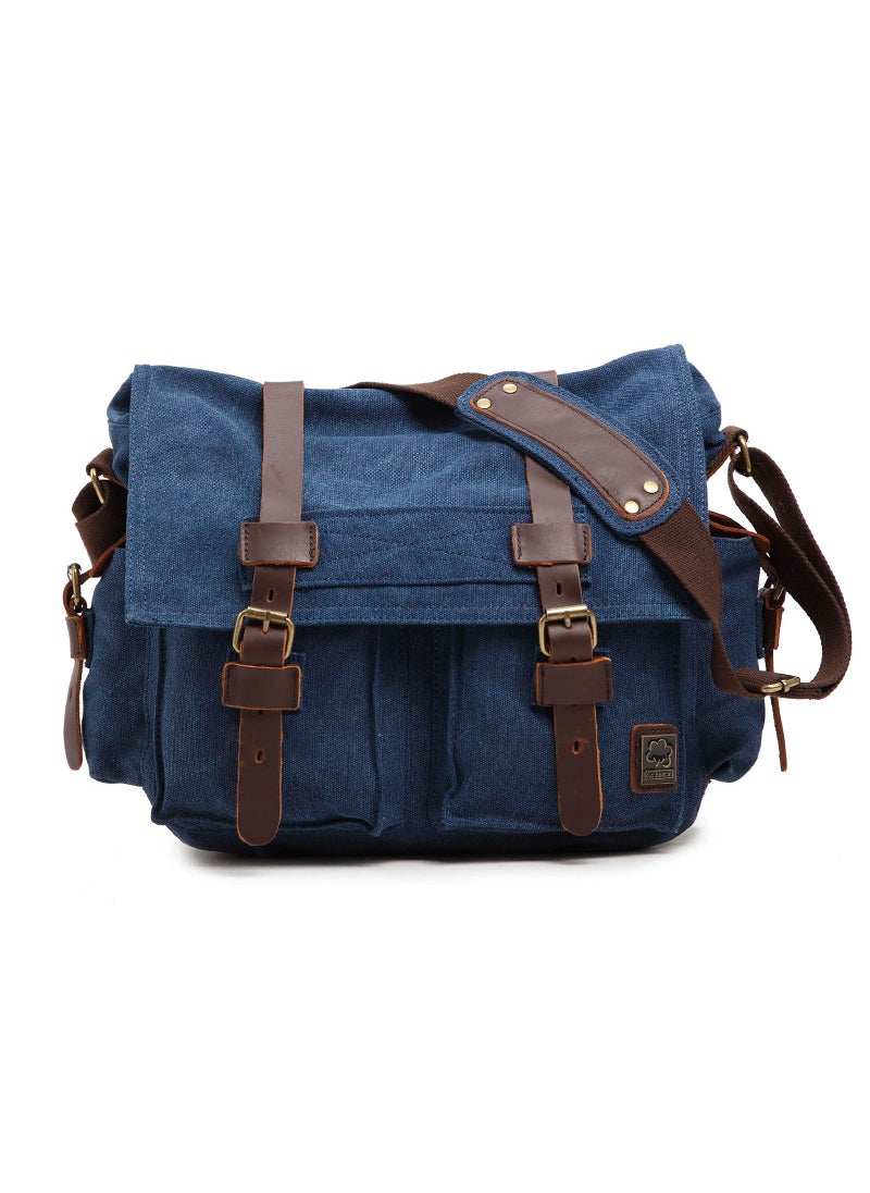 Factory direct Guangzhou mens canvas bag shoulder bag European and American retro style messenger bag mens casual bag mens bagLarge blue Large blue