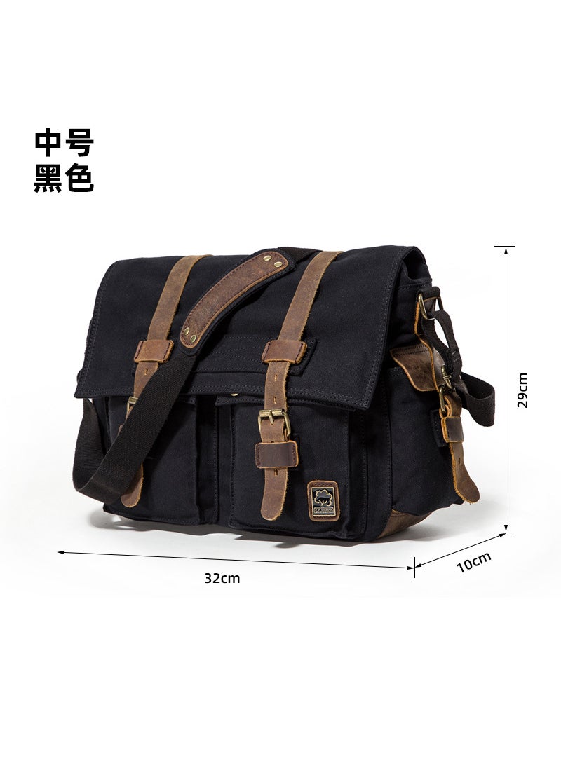 Factory direct Guangzhou mens canvas bag shoulder bag European and American retro style messenger bag mens casual bag mens bagMedium Black Medium Black