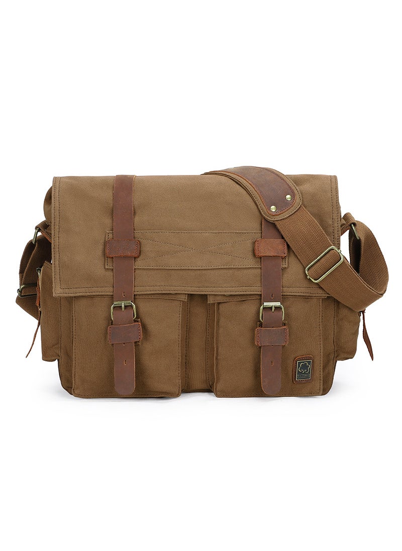 Factory direct Guangzhou mens canvas bag shoulder bag European and American retro style messenger bag mens casual bag mens bagLarge Brown Large Brown