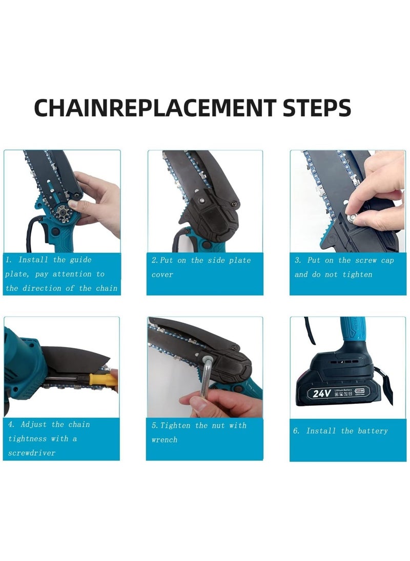 6-Inch Cordless Electric Chain Saw with High-Power Lithium Battery Rechargeable Handheld Outdoor Logging and Working Saw