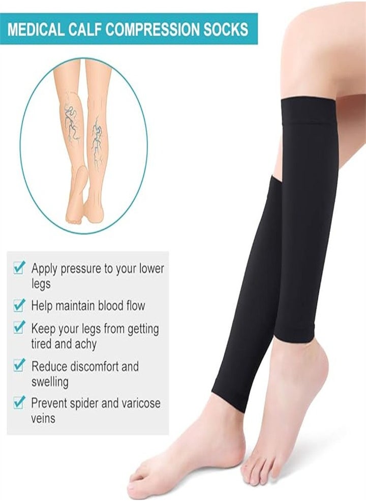 Medical Grade, Calf Compression Sleeves, Unisex Calf Compression Sleeves, Varicose Veins Compression Sleeves, Relieve Leg Pain (Black, 1 Pair)