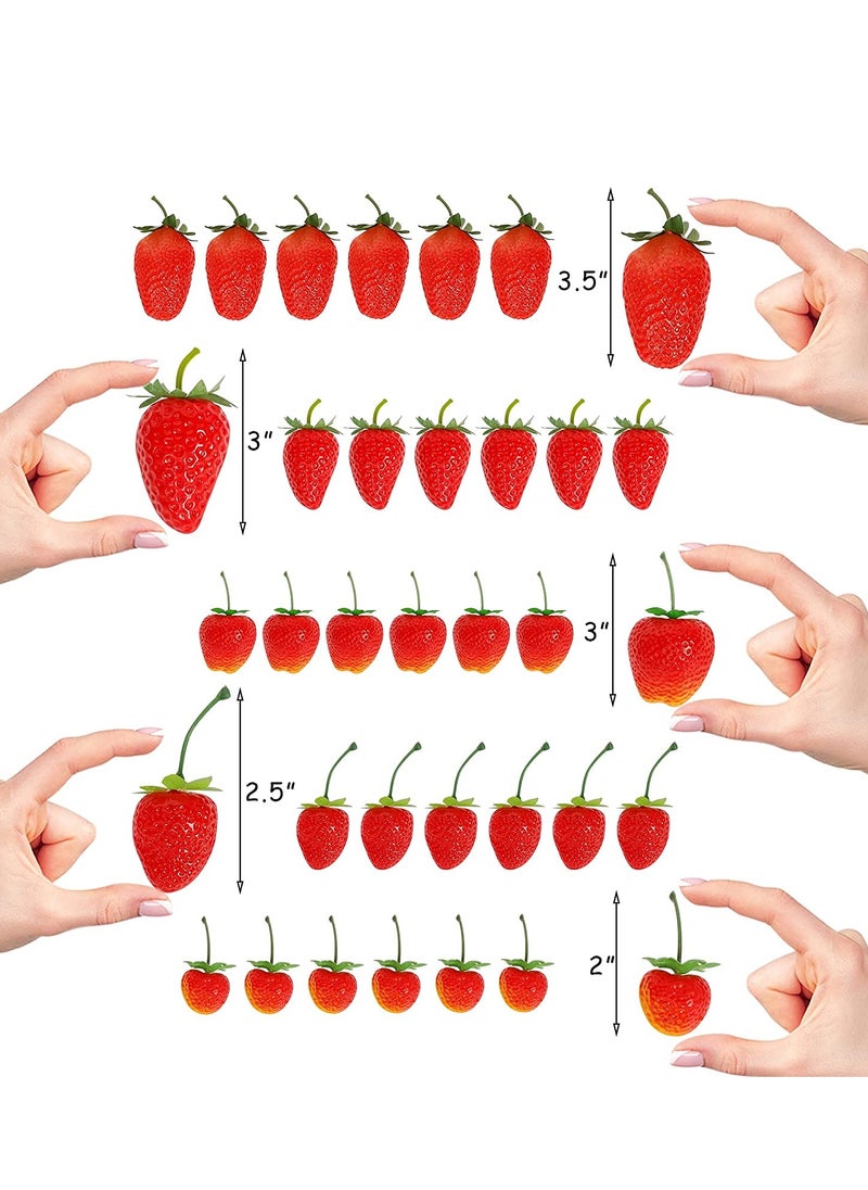 30 Pieces Artificial Strawberries of Assorted Sizes Lifelike Plastic Fake Fruit Decoration for Home Kitchen Party Photography Props Red