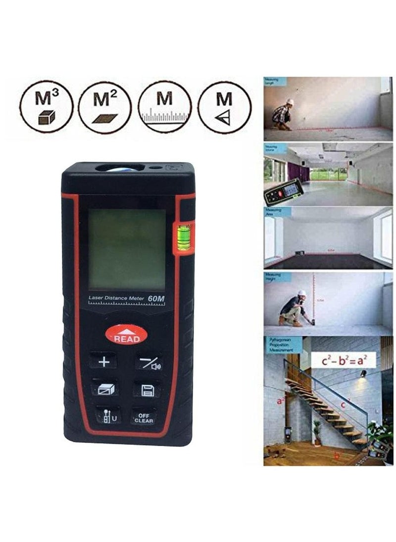 60M Laser Distance Meter SW-TM60 – Digital Rangefinder with Dual Mode, Self-Locking, High Precision Measurement ±2mm, Backlit Display, Multifunctional Measuring Tape for Construction & DIY