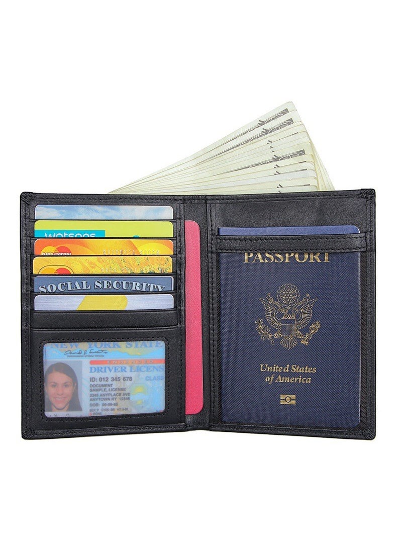 Minimalist Leather Passport Holder Multi-Pocket Travel WalletBlack Black