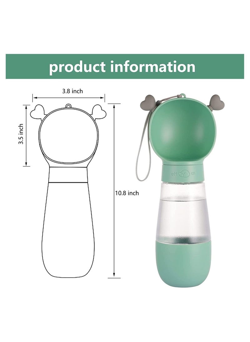 Dog Water Bottles for Walking, Portable Pet Water Bottle Dispenser with Food Container, Leak Proof Pet Drinking Bottle Dog Travel Water Bottle for Outdoor Hiking and Travel(19oz,Green)