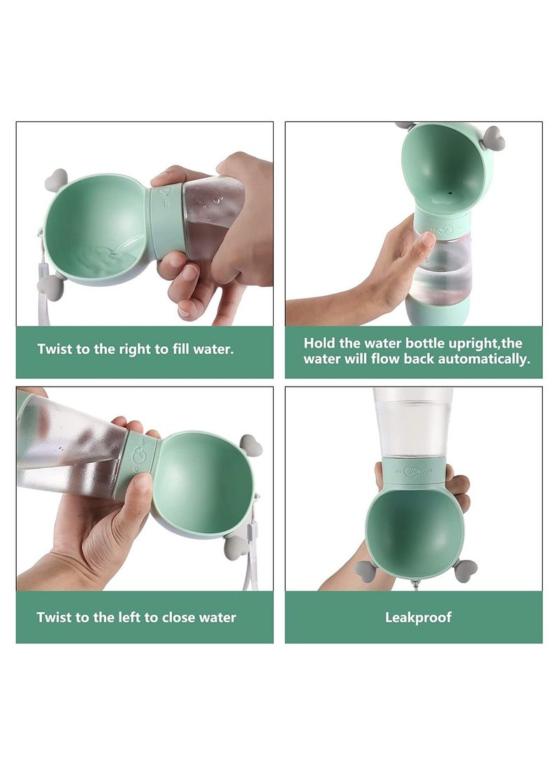 Dog Water Bottles for Walking, Portable Pet Water Bottle Dispenser with Food Container, Leak Proof Pet Drinking Bottle Dog Travel Water Bottle for Outdoor Hiking and Travel(19oz,Green)