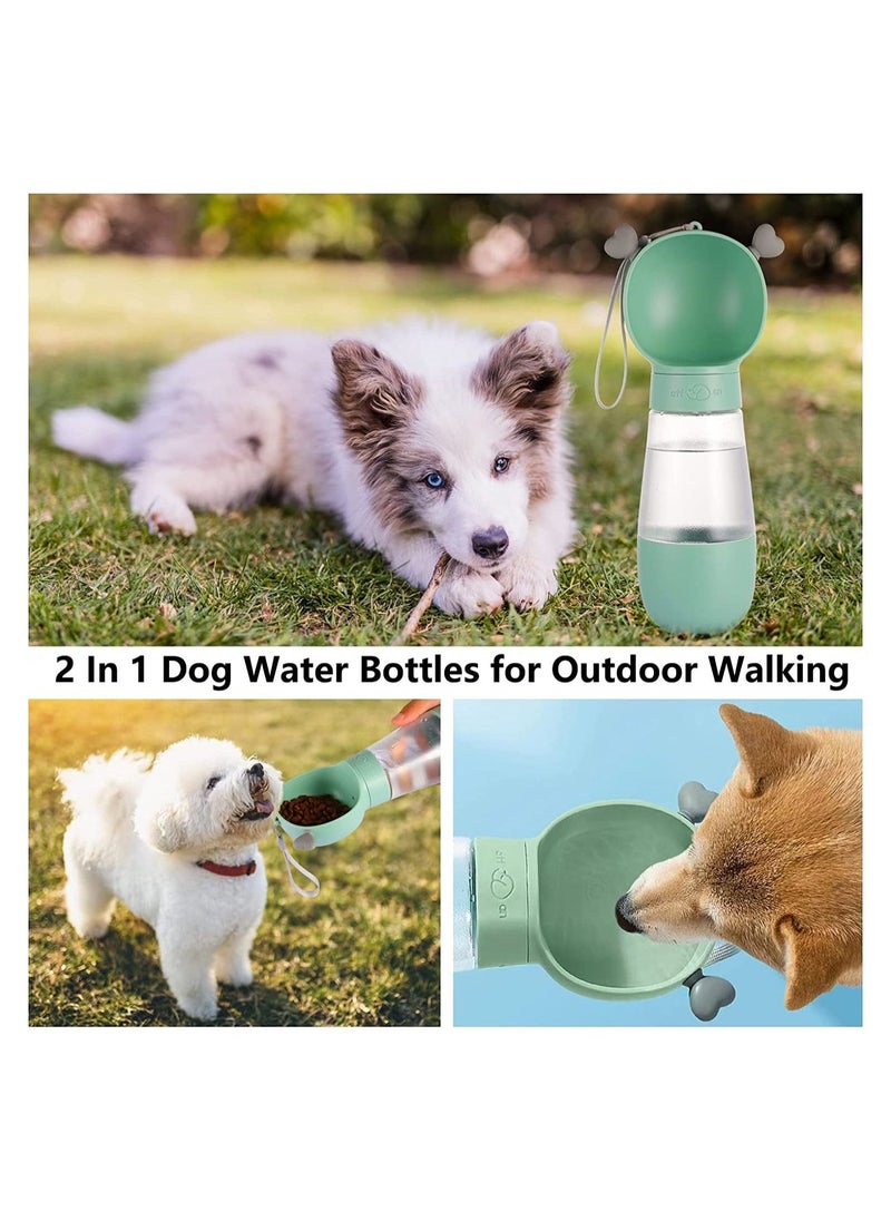 Dog Water Bottles for Walking, Portable Pet Water Bottle Dispenser with Food Container, Leak Proof Pet Drinking Bottle Dog Travel Water Bottle for Outdoor Hiking and Travel(19oz,Green)