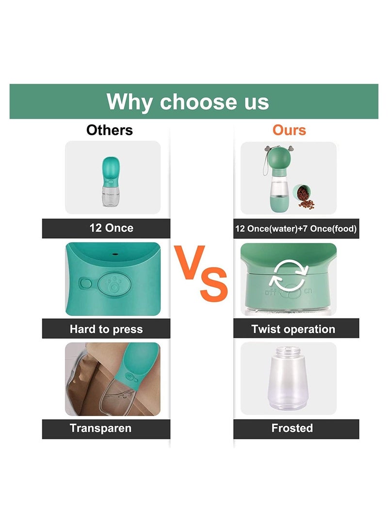 Dog Water Bottles for Walking, Portable Pet Water Bottle Dispenser with Food Container, Leak Proof Pet Drinking Bottle Dog Travel Water Bottle for Outdoor Hiking and Travel(19oz,Green)