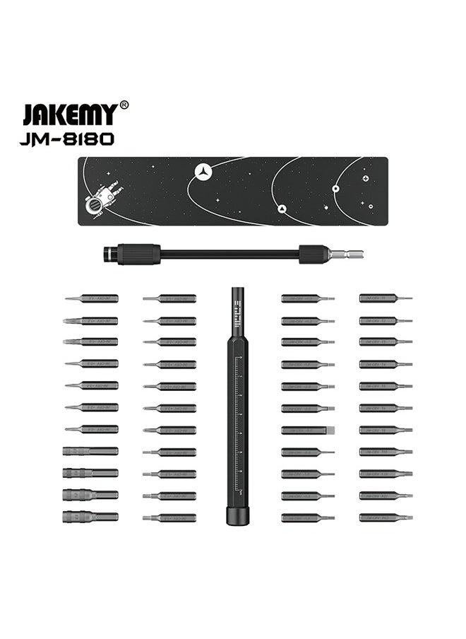 JAKEMY JM-8180 Manual Mini Precision Screwdriver Set for Glasses, Hex and Flathead Screws - 47-in-1 Computer Repair Tool Kit (Black)