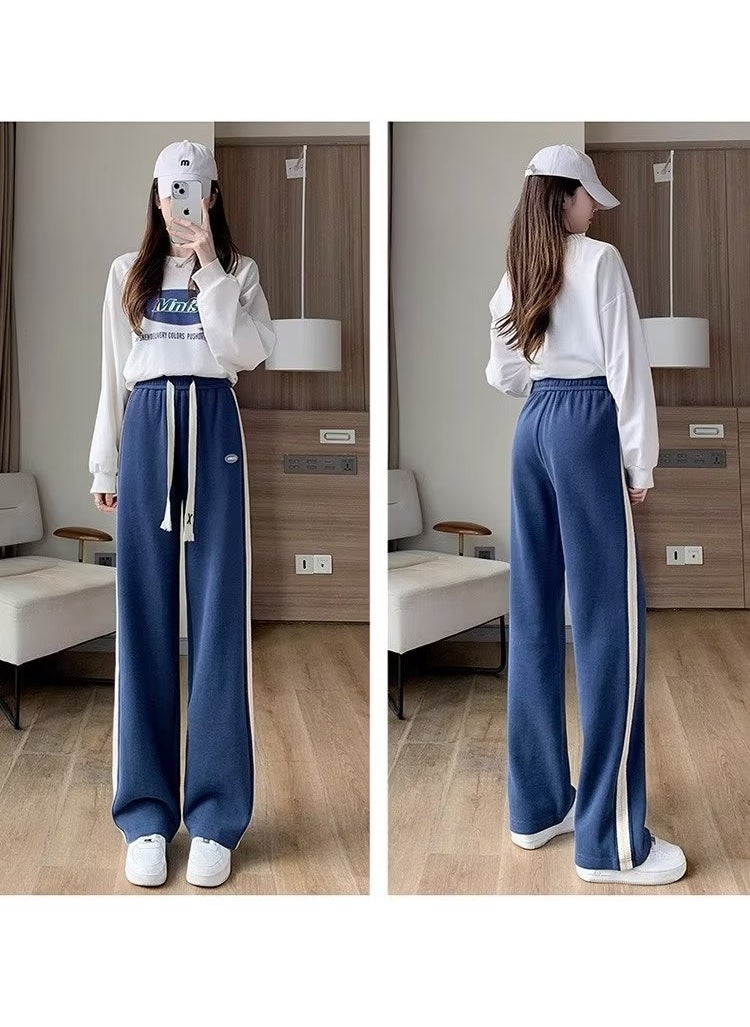 2023 Casual Pants Women Spring Autumn Loose Straight-Leg Sweatpants Blue