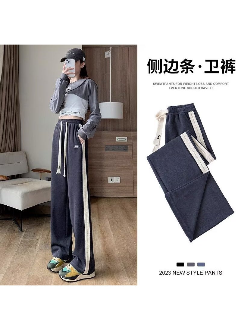 2023 Casual Pants Women Spring Autumn Loose Straight-Leg Sweatpants Blue