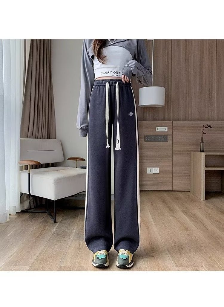 2023 Casual Pants Women Spring Autumn Loose Straight-Leg Sweatpants Black