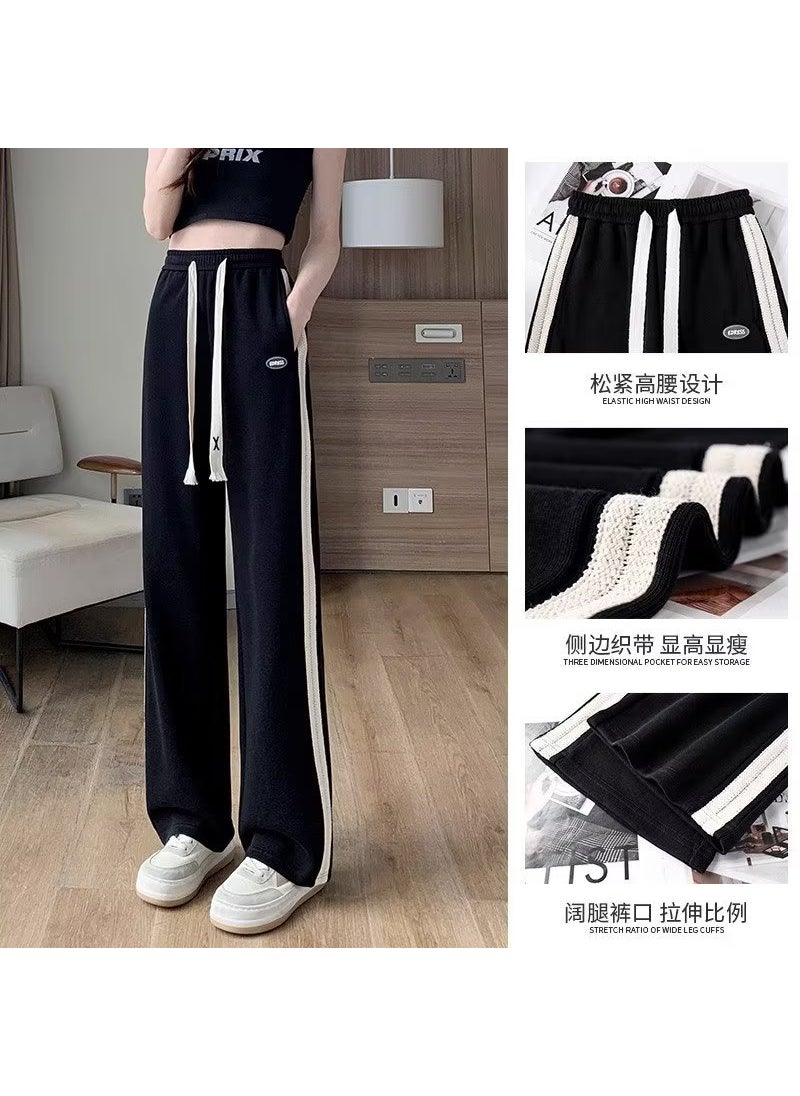 2023 Casual Pants Women Spring Autumn Loose Straight-Leg Sweatpants Black