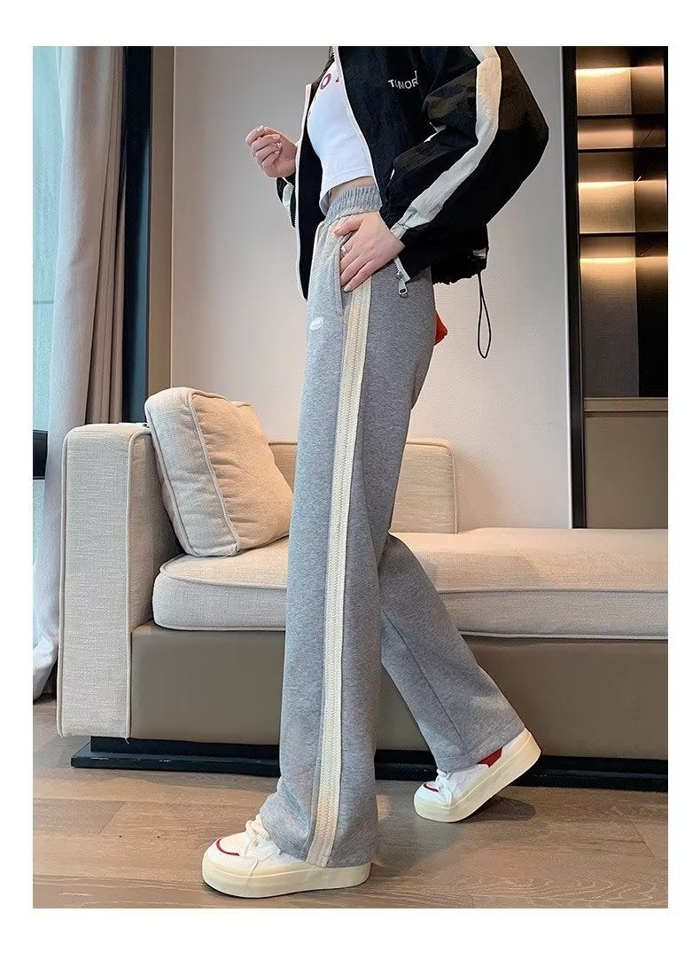 2023 Casual Pants Women Spring Autumn Loose Straight-Leg Sweatpants Light gray