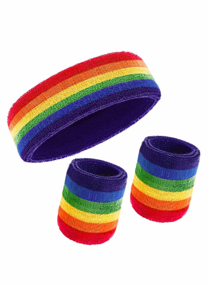 Sweatband Set, Striped Sweatbands Moisture Wicking Sweat Absorbing Head Band Basketball Wrist Sweatband and Headbands for Athletic Exercise Basketball (1Pcs Headbands 2Pcs Wristbands)