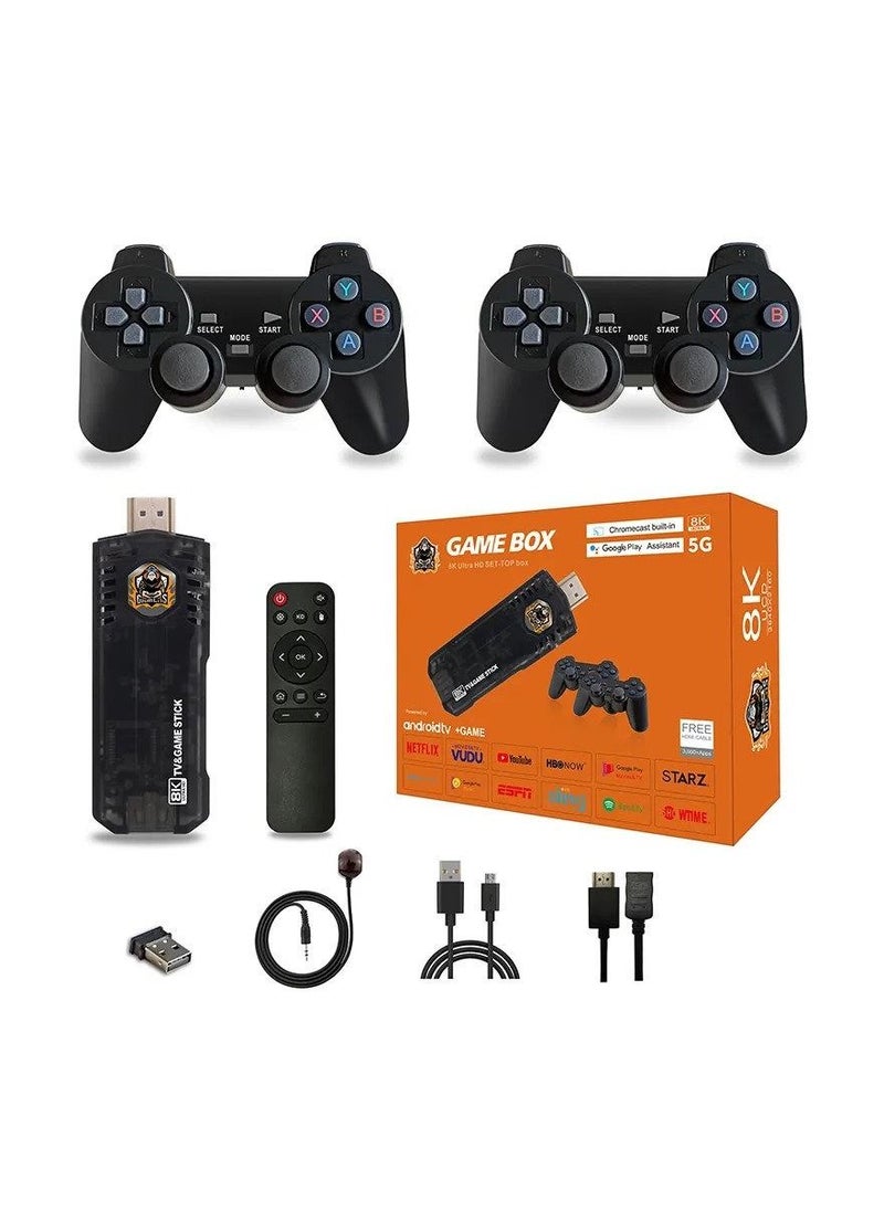 Wireless Retro Game Console, Plug and Play Video Game Stick Built in 10000+ Games,9 Classic Emulators, 4K High Definition HDMI Output for TV with Dual 2.4G Wireless Controllers