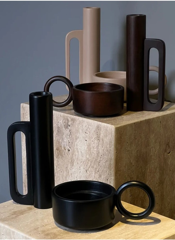 Marfa Set Candle Holder - Elegant Black Linden Wood Design by Raika Studio