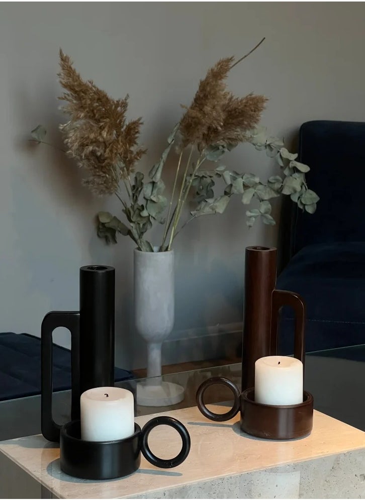 Marfa Set Candle Holder - Elegant Black Linden Wood Design by Raika Studio