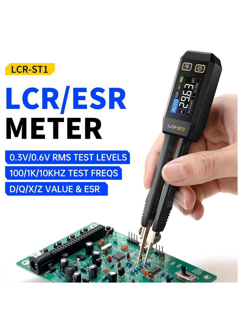 FNIRSI LCR-ST1 10KHz LCR Meter Tweezer, Mini Smart SMD Tester, ESR Meter, Maximum accuracy 0.5%, Capacitance Inductance Continuity Diode Tester, Auto Component Recognition Electronic Component Analyze