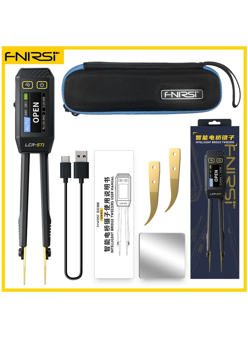 FNIRSI LCR-ST1 10KHz LCR Meter Tweezer, Mini Smart SMD Tester, ESR Meter, Maximum accuracy 0.5%, Capacitance Inductance Continuity Diode Tester, Auto Component Recognition Electronic Component Analyze