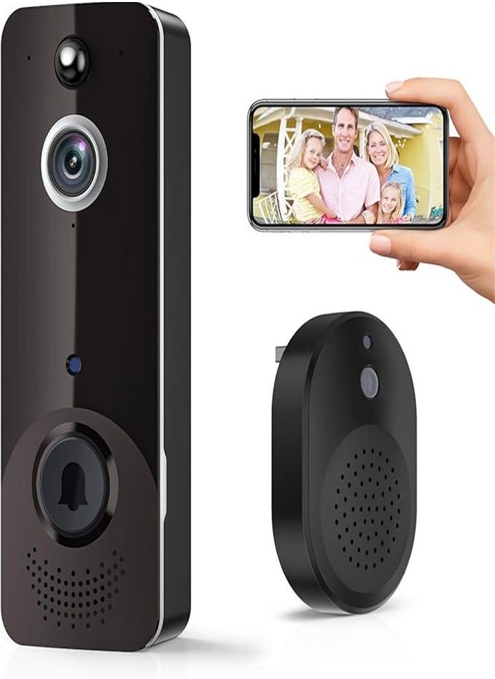 Wireless Doorbell Camera, WiFi Video Doorbell with Free Ringtones, Two-Way Audio, Night Vision, Cloud Storage, Battery Powered, Live Display