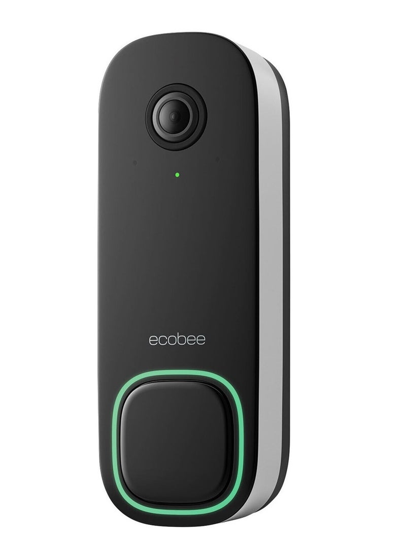 Ecobee Smart Doorbell Camera, Wired - 5MP Sensor, 8x Digital Zoom, f/2.2 Lens, Night Vision, Dual-Band Wi-Fi, Bluetooth LE, Black | Model: EB-CAMSDB-01