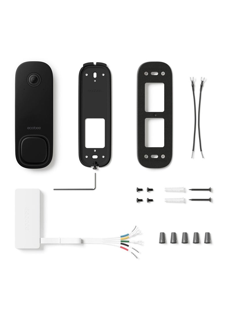 Ecobee Smart Doorbell Camera, Wired - 5MP Sensor, 8x Digital Zoom, f/2.2 Lens, Night Vision, Dual-Band Wi-Fi, Bluetooth LE, Black | Model: EB-CAMSDB-01