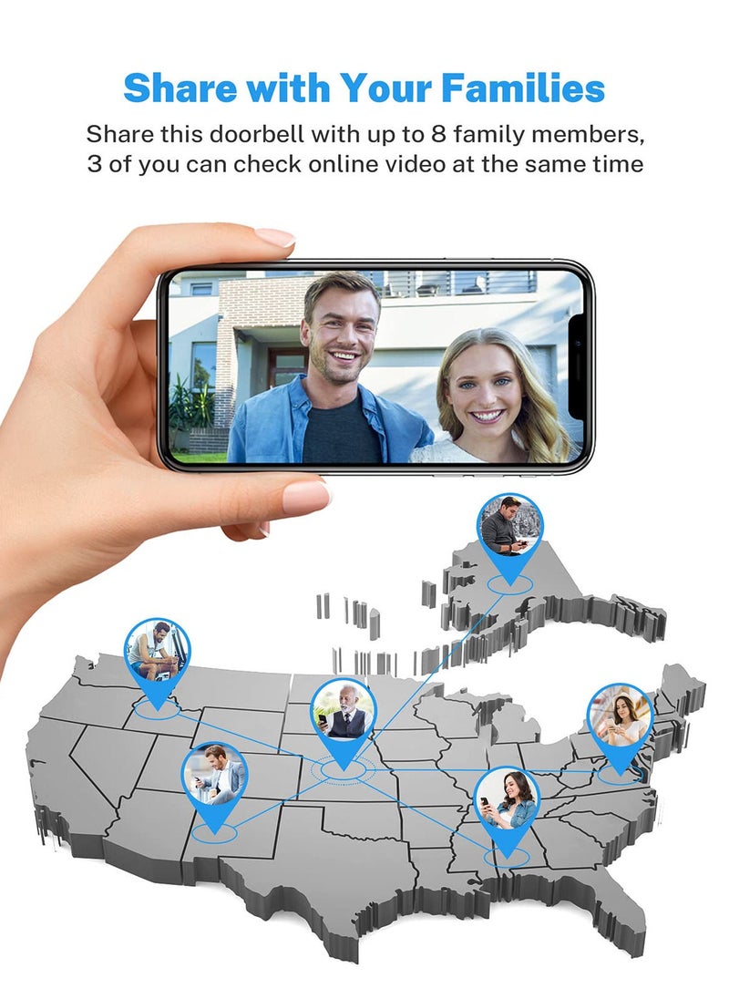 Doorbell Camera Wireless, Smart WiFi Video Doorbell, Included Chime Ringer, Indoor/Outdoor Surveillance with Human Detection, 2-Way Audio, Night Vision, Cloud Storage, Battery Powered, Live View