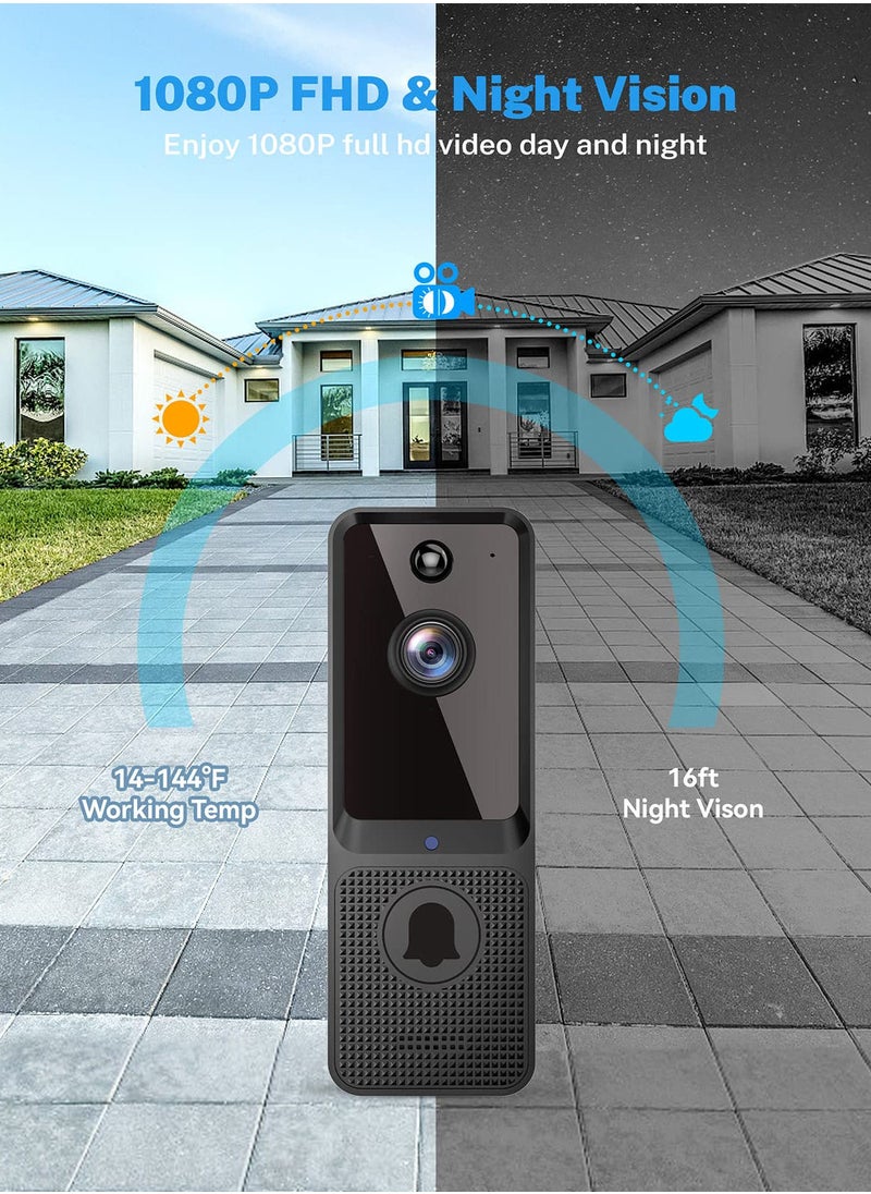 Doorbell Camera Wireless, Smart WiFi Video Doorbell, Included Chime Ringer, Indoor/Outdoor Surveillance with Human Detection, 2-Way Audio, Night Vision, Cloud Storage, Battery Powered, Live View