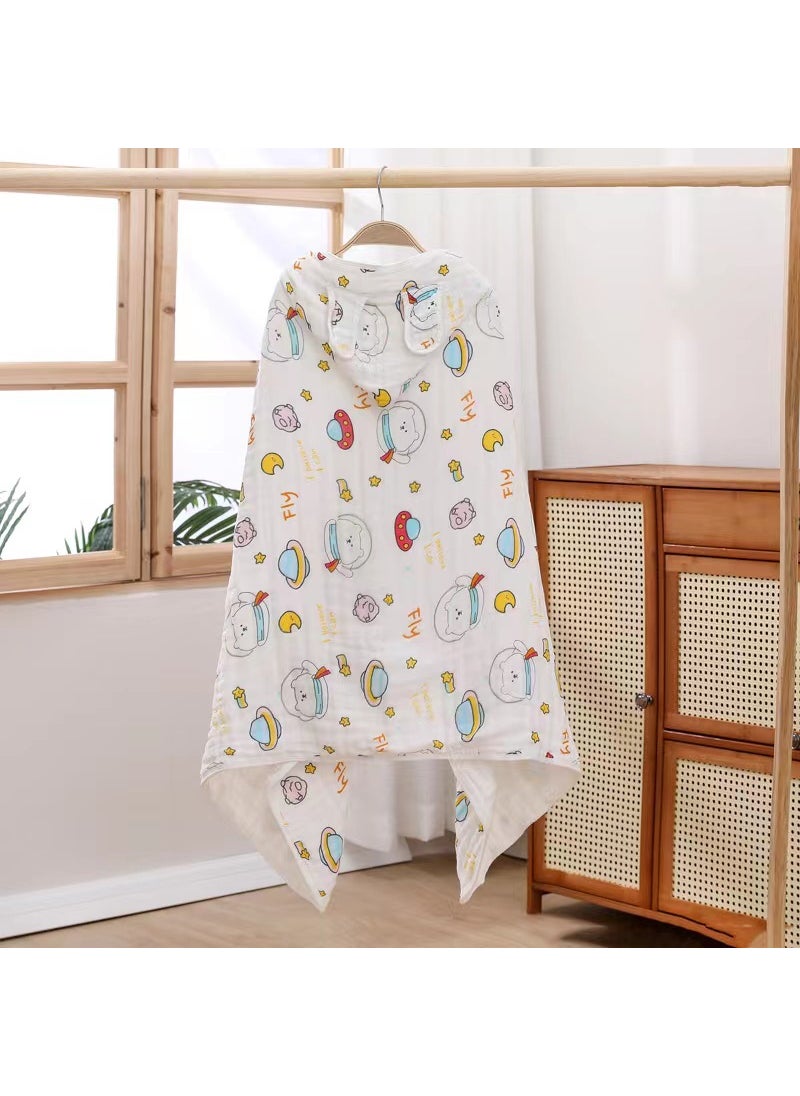 Four Seasons Six-Layer Gauze Large Cloak with Hood Pure Cotton Baby Household Package Soft Breathable Absorbent Bath Towel Space Bear