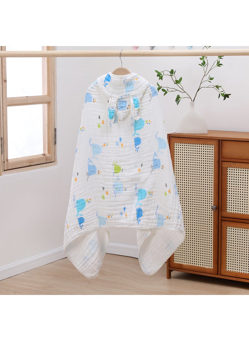 Four Seasons Six-Layer Gauze Large Cloak with Hood Pure Cotton Baby Household Package Soft Breathable Absorbent Bath Towel Whale