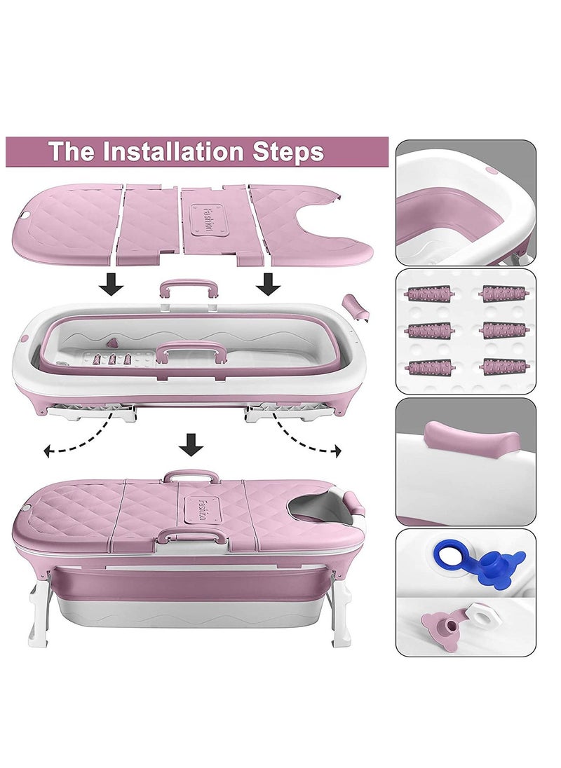 Portable Folding Bathtub For Home Family Plastic Freestanding Bathtub Color Pink