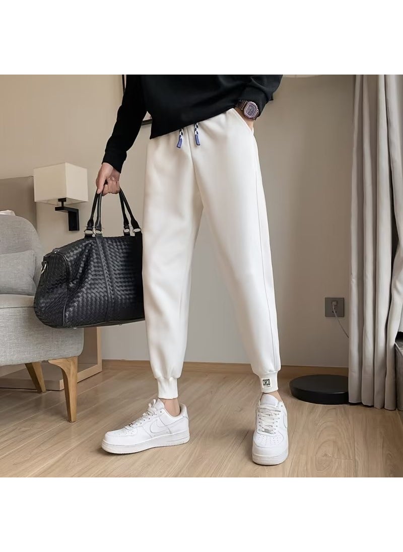 Mens Athletic Pants Casual Tapered Sweatpants Autumn White