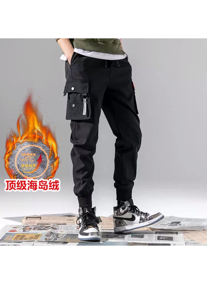 Mens Winter Fleece Casual Jogger Sweatpants Velvet Black