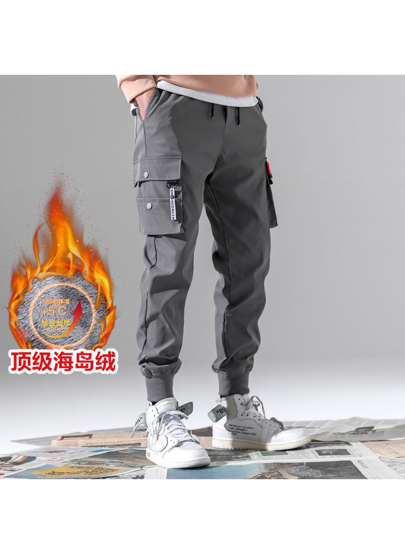 Mens Winter Fleece Casual Jogger Sweatpants Velvet Gray