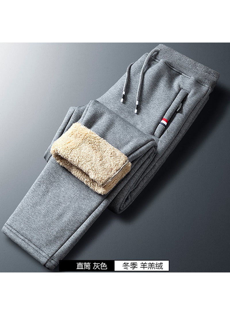 Mens Warm Velour Sweatpants Fashionable Casual Gray-ankle-tied