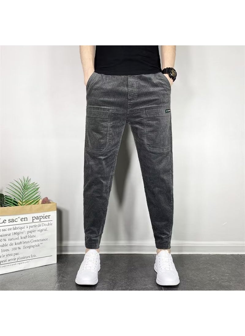 2023 Casual Mens Slim Corduroy Joggers Solid Trendy Black