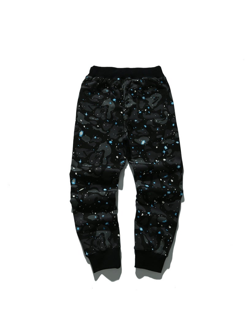 Japanese Street Style Shark Glow Camo Joggers for Men Starry sky