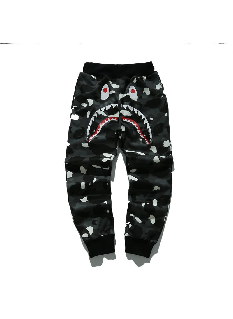 Japanese Street Style Shark Glow Camo Joggers for Men Starry sky