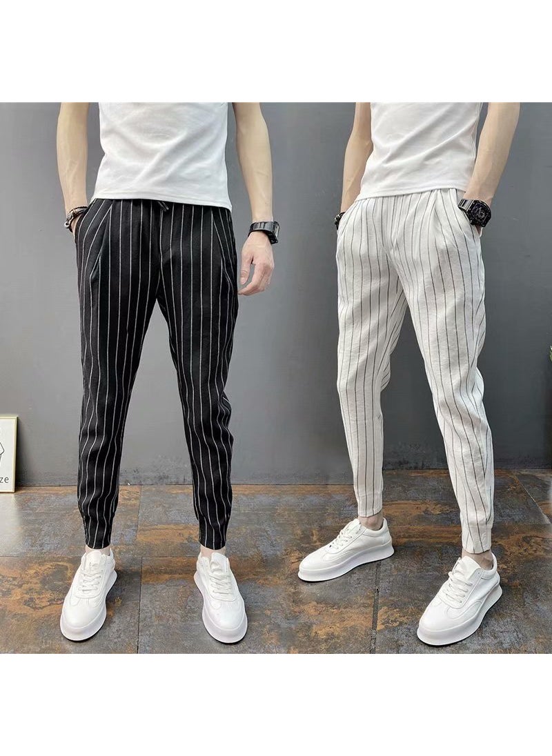 Summer Slim Striped Joggers for Men White