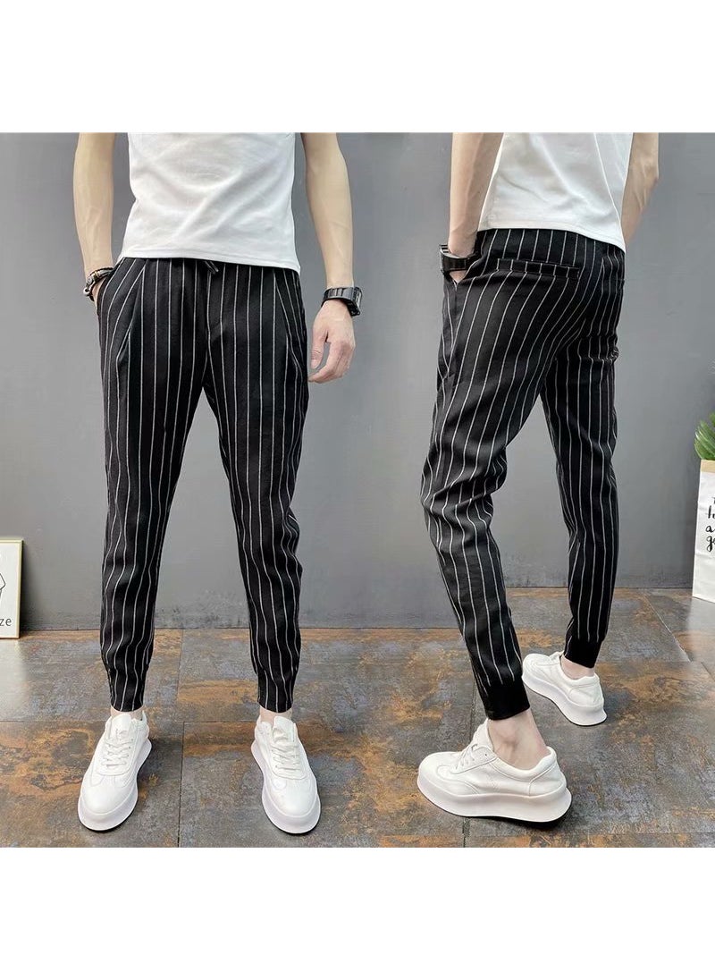 Summer Slim Striped Joggers for Men Black