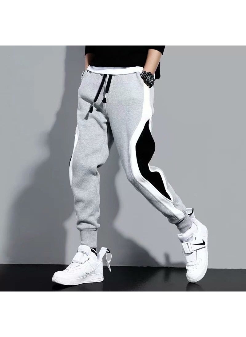 Mens Striped Patchwork Joggers Spring Summer Casual Gray.